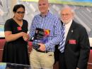 2018 Leonard Award for Outstanding Video Journalism recipient Andrew Schmertz of NJTV is flanked by Hudson Division Director Ria Jairam, N2RJ (left), and Vice Director Bill Hudzik, W2UDT.